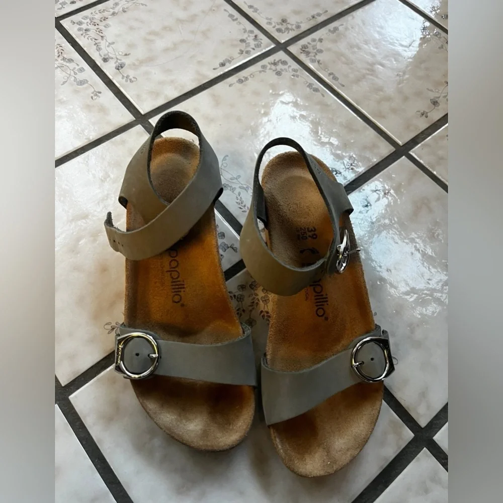 Birkenstock Papillio Soley Nubuck Dove Gray Leather Wedge Sandals Women EU39 L8